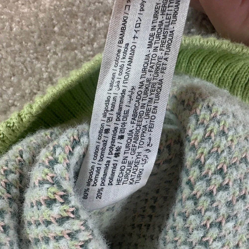 Zara Sheep Landscape Knit Cardigan Pink Green Pastoral Cottagecore Sweater Small - Picture 5 of 8